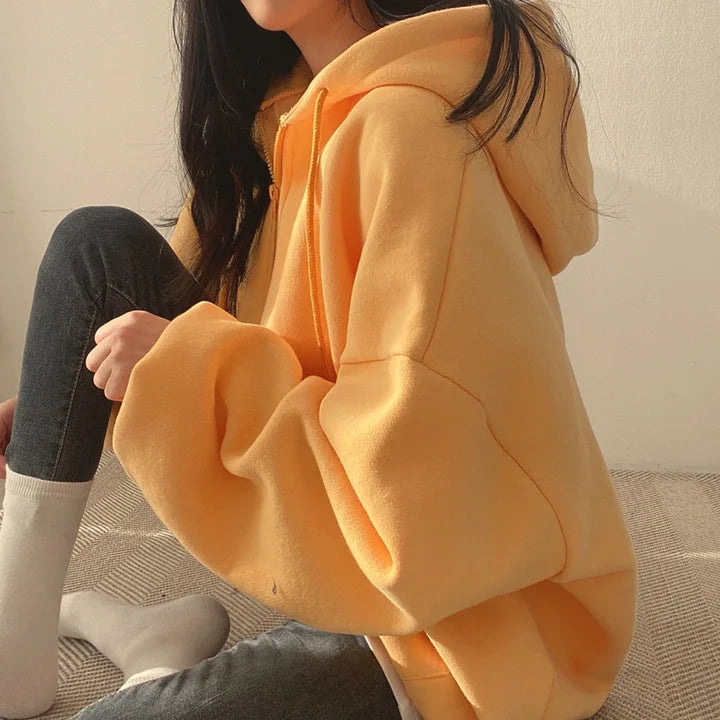 Felpa con cappuccio da donna Harajuku sciolto oversize tinta unita Top mezza Zip felpa donna Casual manica lunga tasca cappotti con cappuccio 2023