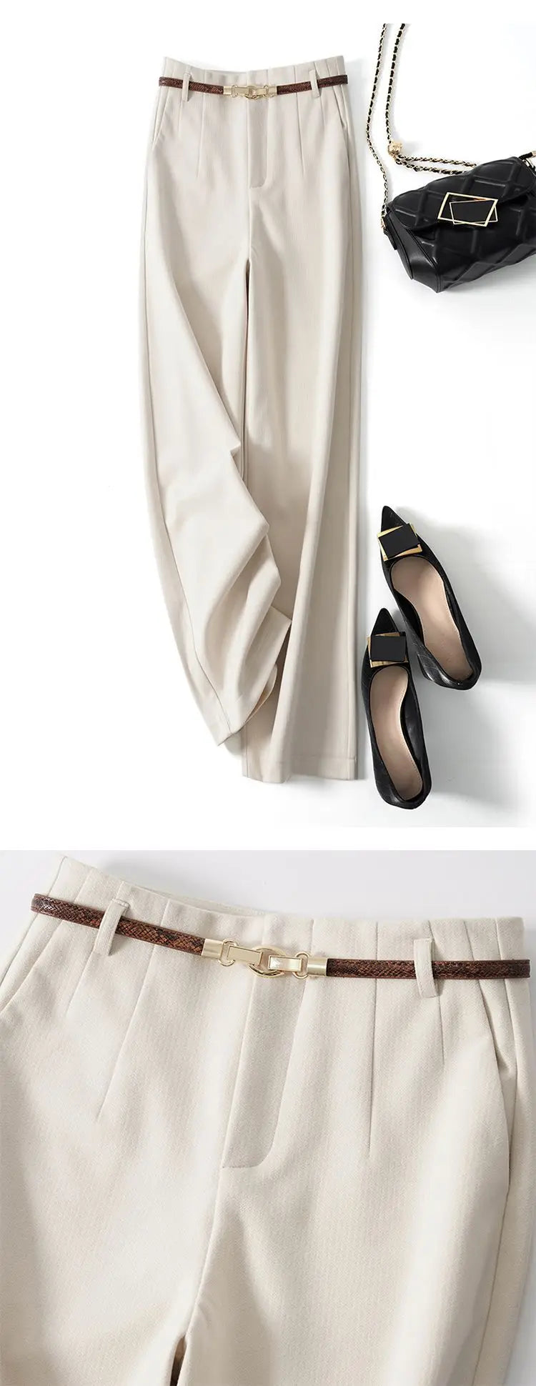 CGC Pantaloni larghi larghi a vita alta alla moda coreana Pantaloni di lana da donna Pantaloni larghi dritti solidi semplici Pantaloni da jogging casual