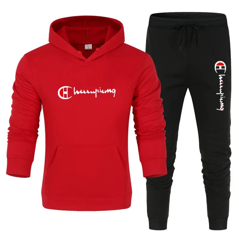 2025 Tuta da uomo Felpa con cappuccio + Pantaloni della tuta 2 pezzi Set Tuta sportiva Casual Jogger Abbigliamento sportivo 2 pezzi Set streetwear maschile