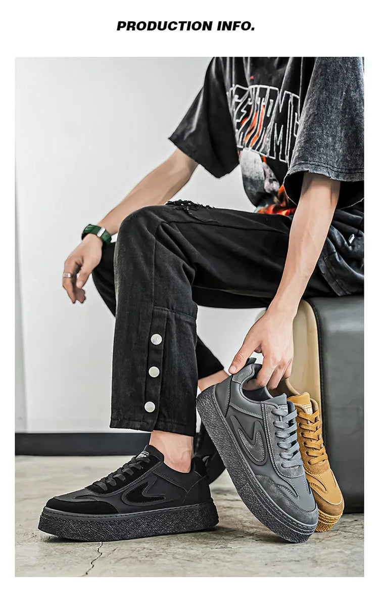 Scarpe da ginnastica in pelle moda Scarpe vulcanizzate piatte e traspiranti da uomo Scarpe con plateau resistenti all'usura per il tempo libero all'aperto Zapatillas Hombre