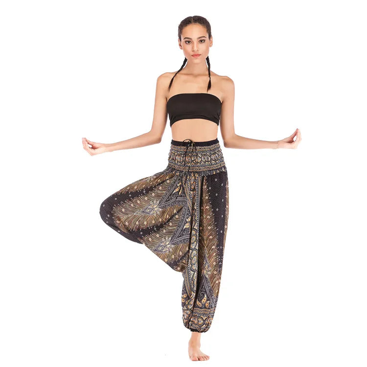 Pantaloni della Boemia Donna Pantalones Mujer Hippie Vita alta Rayon Harem Baggy Boho Yoga Beach Wear Pour Femme Calca Feminina Stampato
