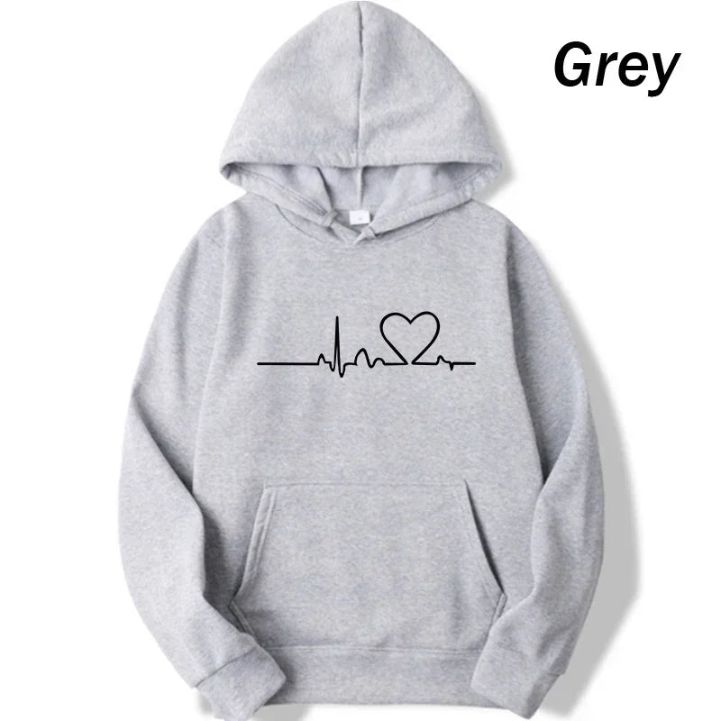 Felpe casual da donna Stampa battito cardiaco Felpe larghe da donna da uomo Felpe da coppia Felpa HipHop moda Harajuku unisex