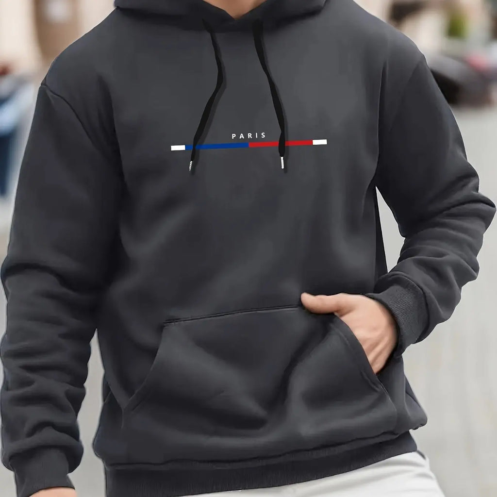 Maglietta con cappuccio con stampa Parigi per uomo Casual Autunno Inverno