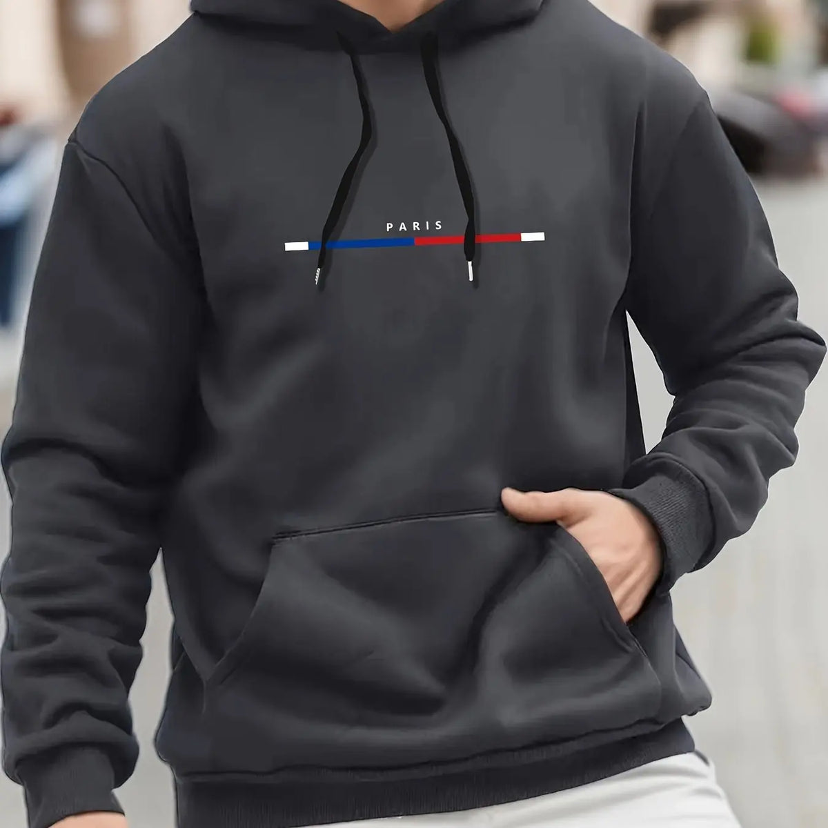 Maglietta con cappuccio con stampa Parigi per uomo Casual Autunno Inverno