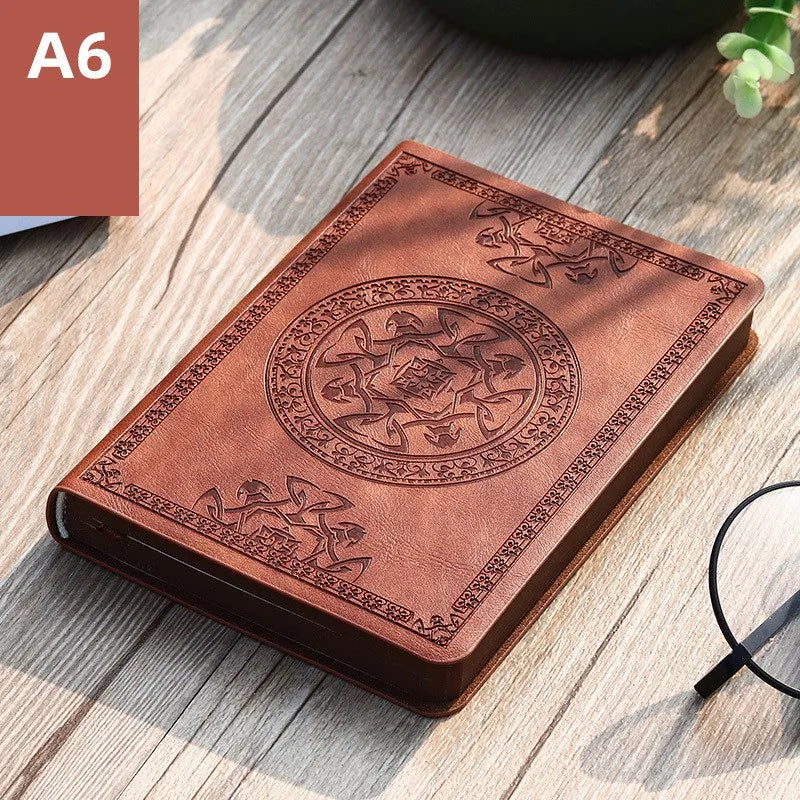 A6 Retro Style Pocket Type Mini Notebook Stamping Process Artificial PU Leather Writing Book Portable Notepad Office Bookkeeping