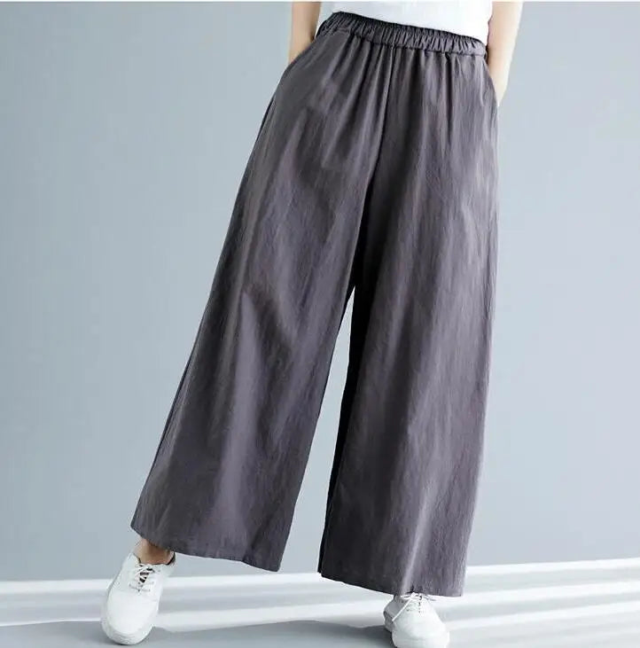 Nuovi pantaloni primaverili da donna in cotone e lino 2026, pantaloni casual a gamba larga autunnali, taglie forti, neri, bianchi, rossi, kaki, 5XL 6XL