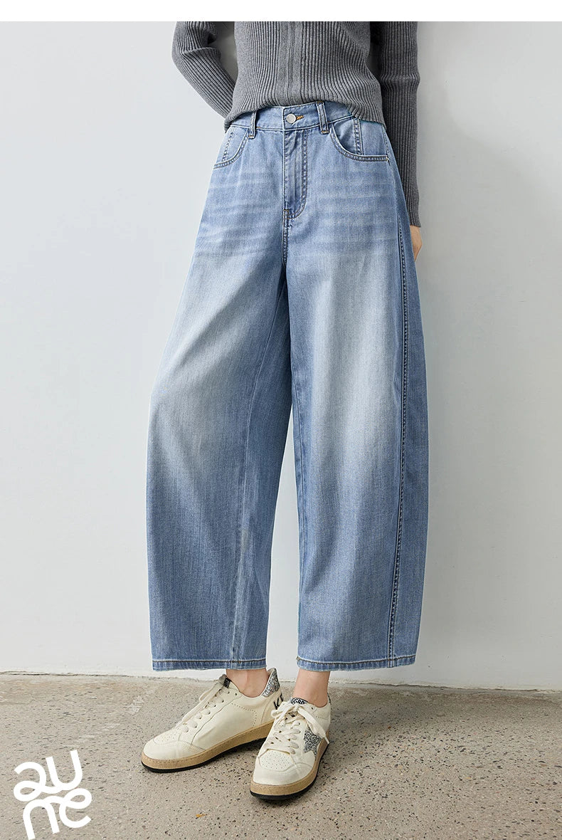 TOYOUTH Jeans da donna 2026 Autunno Nuovi pantaloni cropped a gamba larga deconstruiti con vestibilità snellente