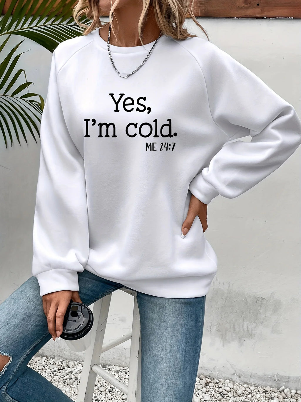Felpe stampate con lettera Yes I'm Cold per donna maniche lunghe girocollo felpe calde tendenza pullover semplici abbigliamento femminile