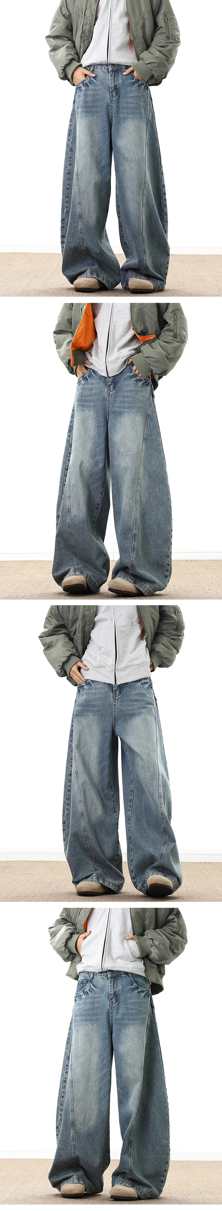 Jeans Larghi da Uomo in Denim, Pantaloni Larghi Stile Cowboy, Jeans Baggy da Uomo alla Moda, Lavati, Streetwear Casual