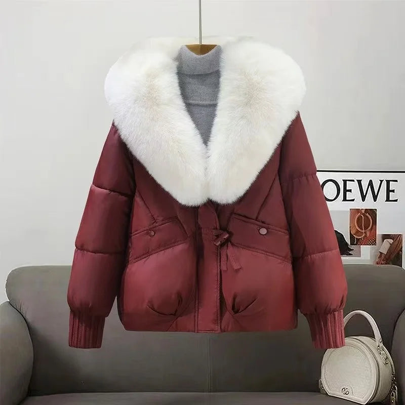 2025 inverno nuovo piumino corto imbottito donna Parka collo di pelliccia cappotti di cotone spesso vestiti nero tuta sportiva casual femminile nuovo