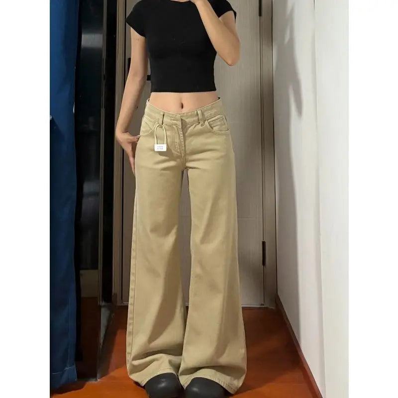 Jeans svasati vintage americani da donna nuovi pantaloni in denim versatili a vita bassa larghi kaki gamba dritta lunghezza pavimento pantaloni bootcut
