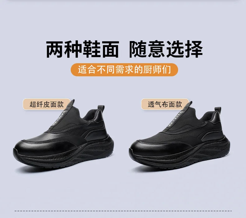 Scarpe da Cuoco in Pelle da Uomo Impermeabili Antiscivolo Resistenti all'Olio, Mocassini Casual da Uomo Resistenti all'Usura