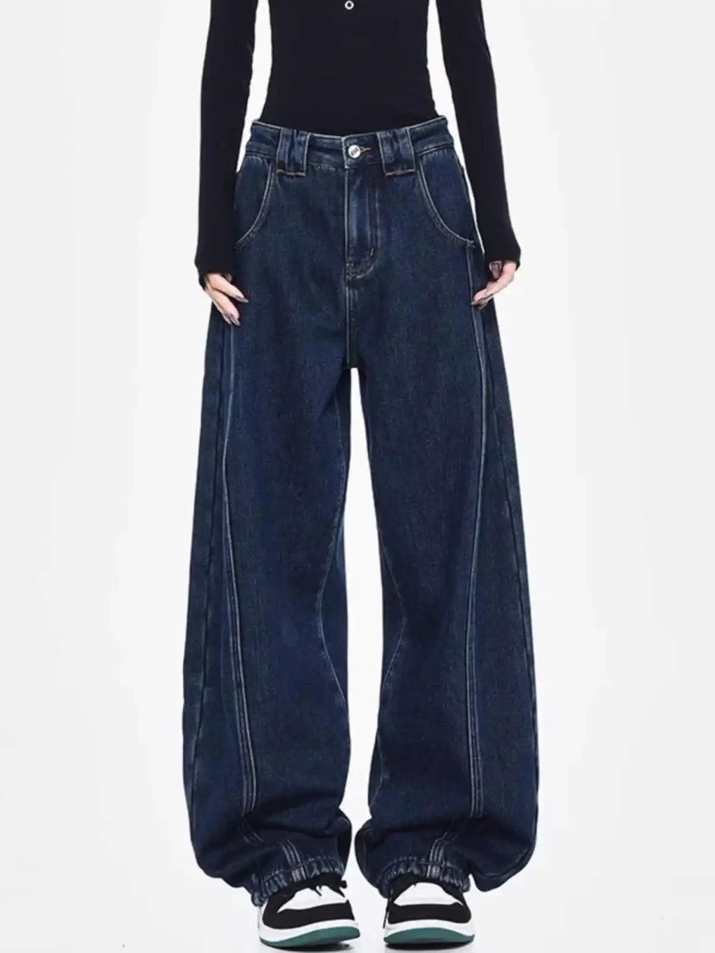 Jeans strappati larghi blu da donna Pantaloni in denim vintage Y2k Harajuku Pantaloni lunghi jeans larghi oversize stile giapponese anni 2000