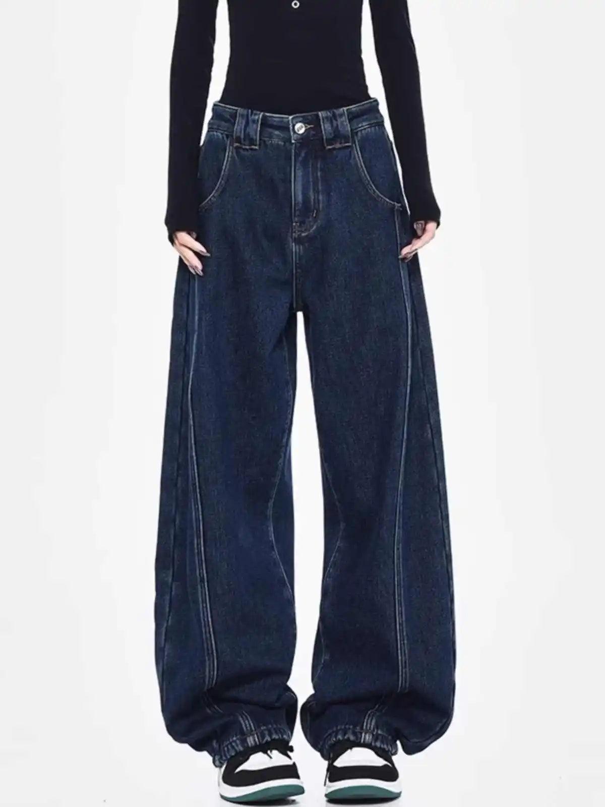 Jeans strappati larghi blu da donna Pantaloni in denim vintage Y2k Harajuku Pantaloni lunghi jeans larghi oversize stile giapponese anni 2000