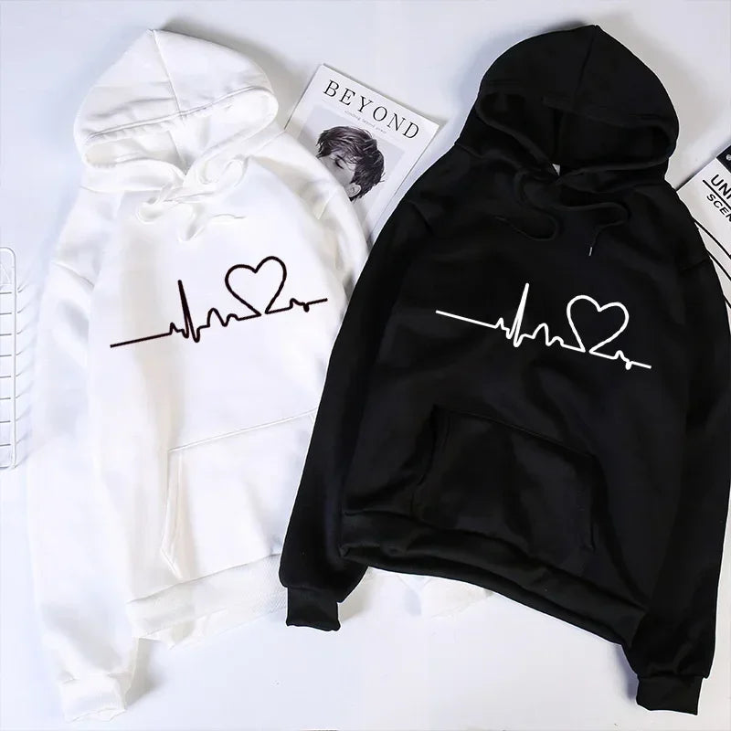 Felpe casual da donna Stampa battito cardiaco Felpe larghe da donna da uomo Felpe da coppia Felpa HipHop moda Harajuku unisex