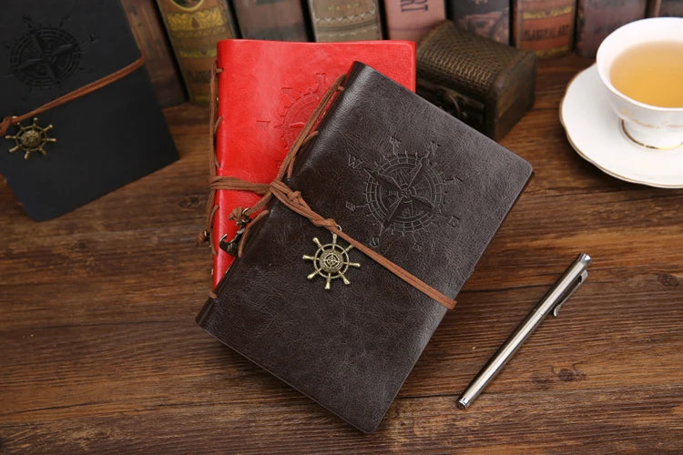 Retro Spiral Notebook Diary Notepad Vintage Pirate Anchors PU Leather Note Book Replaceable Stationery Gift Traveler Journal
