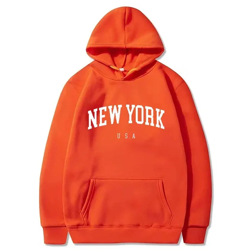 Uomo Donna New York USA City Felpe con cappuccio Moda Lettera stampata Felpe grafiche Allentate Casual Harajuku Pullover con cappuccio Abbigliamento sportivo