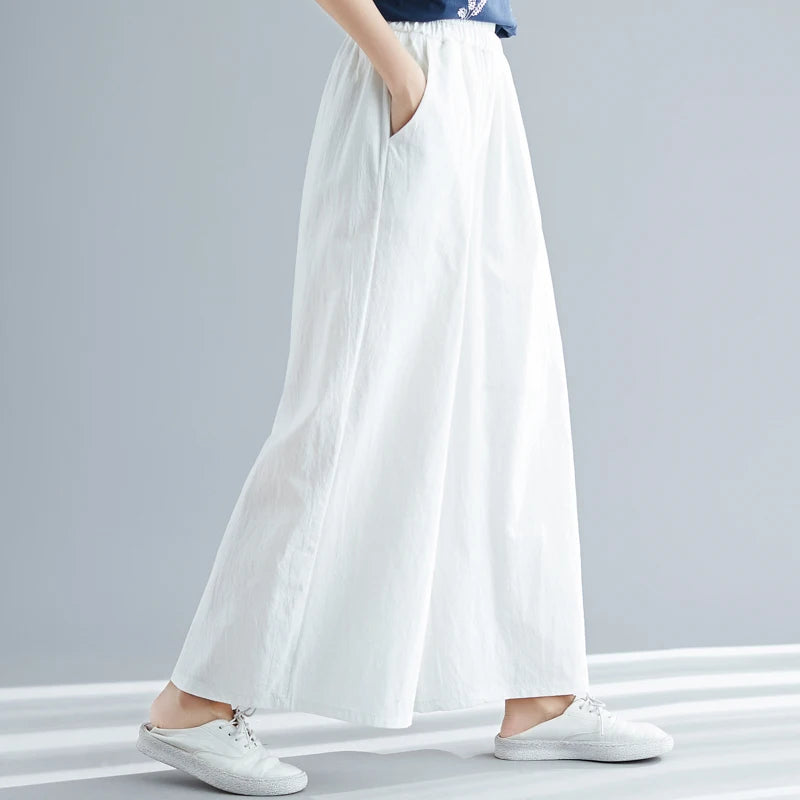 Nuovi pantaloni primaverili da donna in cotone e lino 2026, pantaloni casual a gamba larga autunnali, taglie forti, neri, bianchi, rossi, kaki, 5XL 6XL