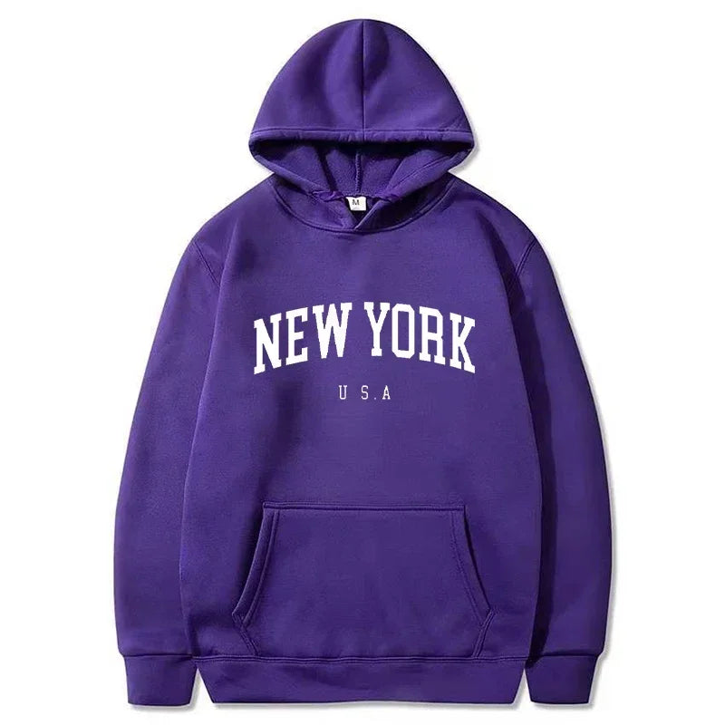 Uomo Donna New York USA City Felpe con cappuccio Moda Lettera stampata Felpe grafiche Allentate Casual Harajuku Pullover con cappuccio Abbigliamento sportivo