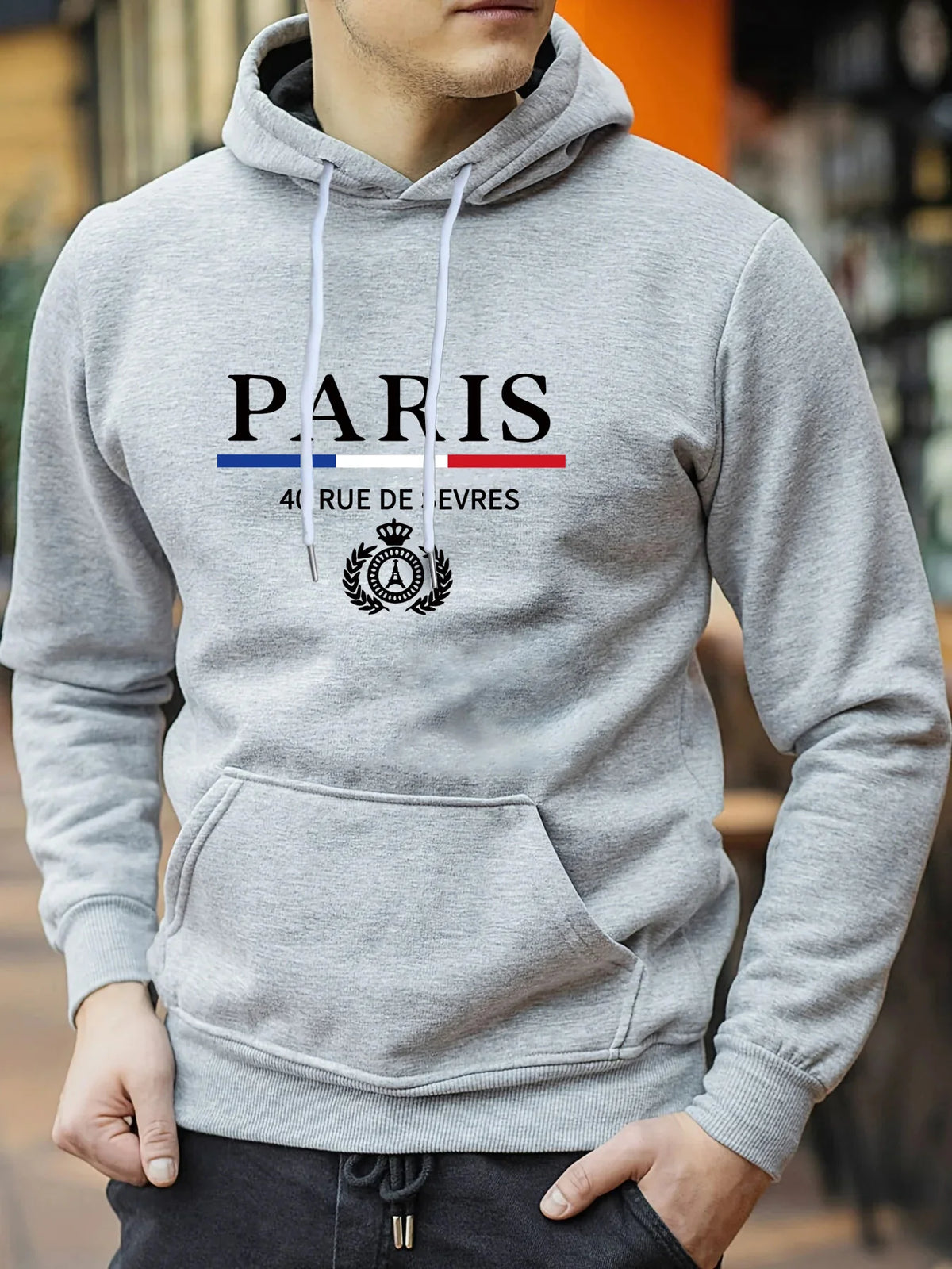 Maglietta con cappuccio con stampa Parigi per uomo Casual Autunno Inverno