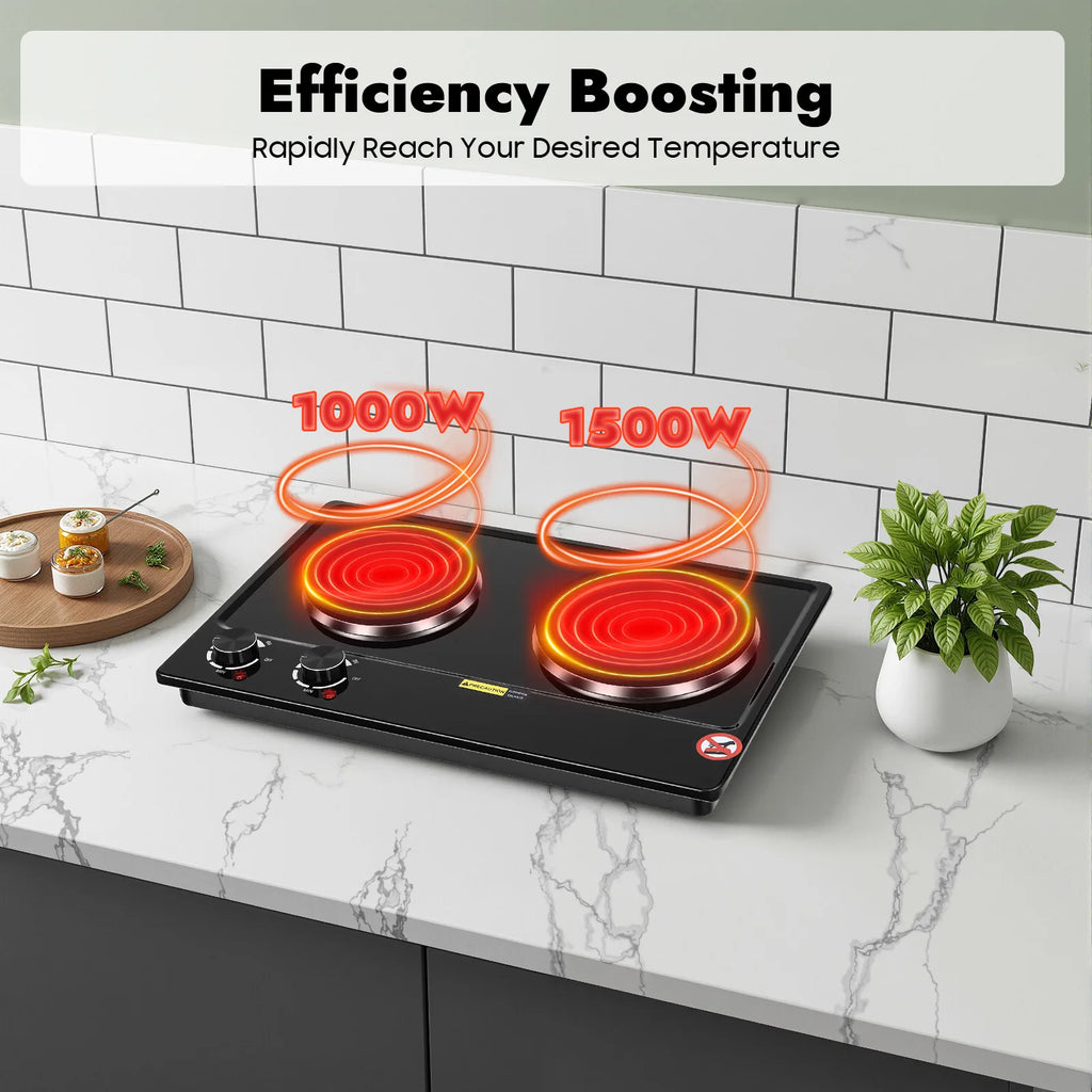 Electric Hob Cooker with 2 Plate| 2500W Electric Stove Cooktop| Knob Control, 6 Gear