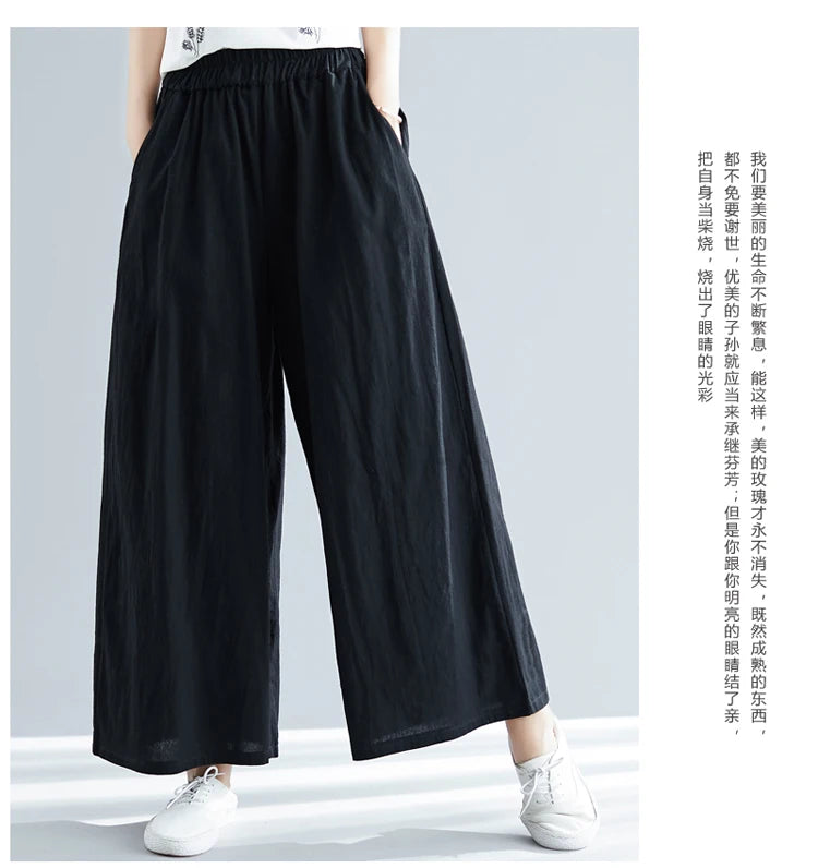 Nuovi pantaloni primaverili da donna in cotone e lino 2026, pantaloni casual a gamba larga autunnali, taglie forti, neri, bianchi, rossi, kaki, 5XL 6XL