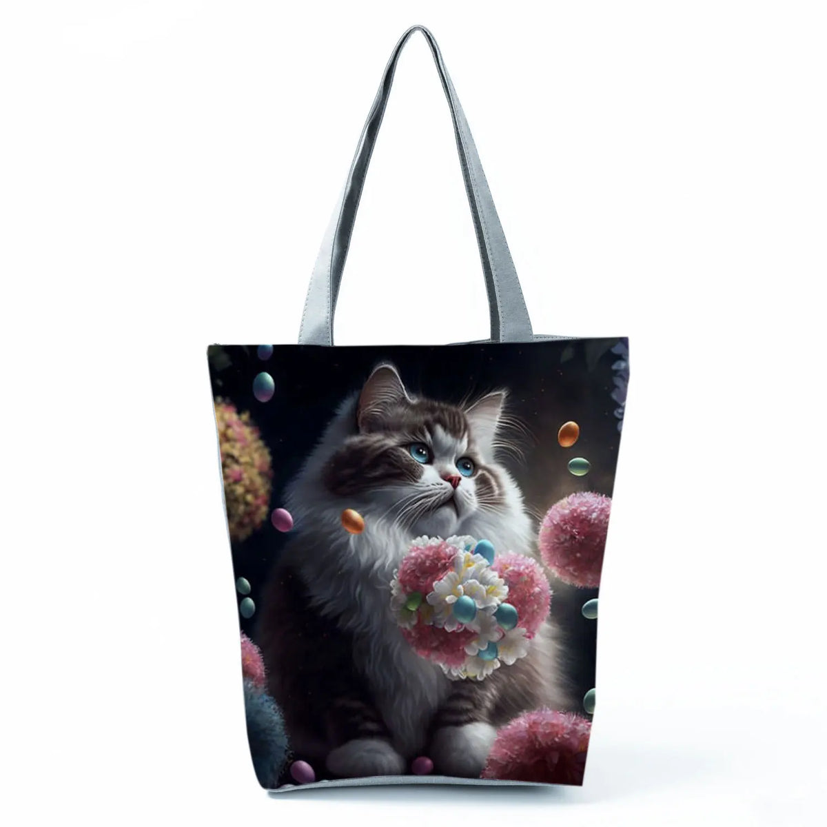 Pretty Cartoon Cat Print borse borse da spiaggia da donna ad alta capacità Cute Animal Graphic Eco borse per la spesa riutilizzabili portatili