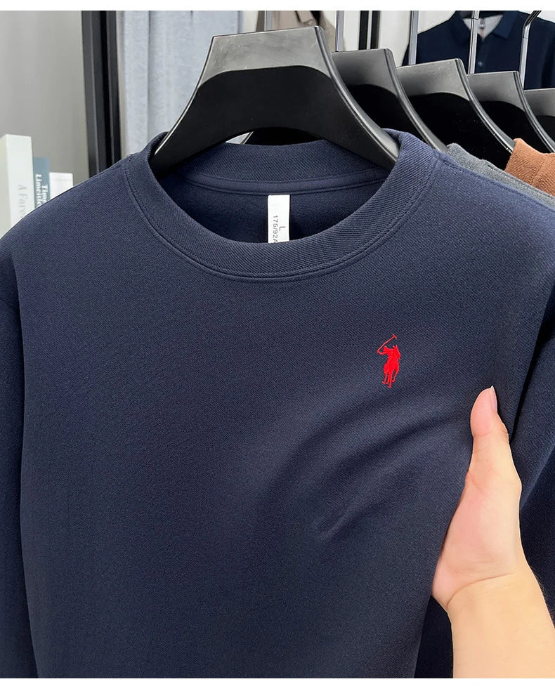 T-shirt a maniche lunghe di marca di lusso da uomo autunno Paul trendy squisito pony ricamo pullover allentato casual girocollo felpa