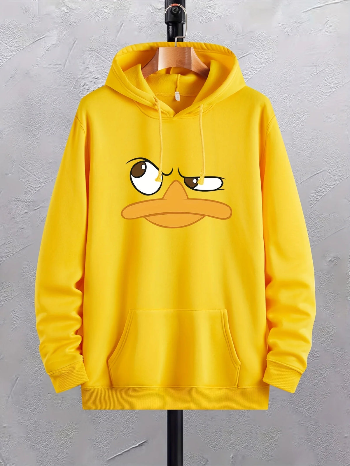 Felpe con cappuccio da uomo con stampa anatra cartone animato, felpa con cappuccio grafica con tasca a marsupio, comodo pullover con cappuccio ampio e alla moda con coulisse