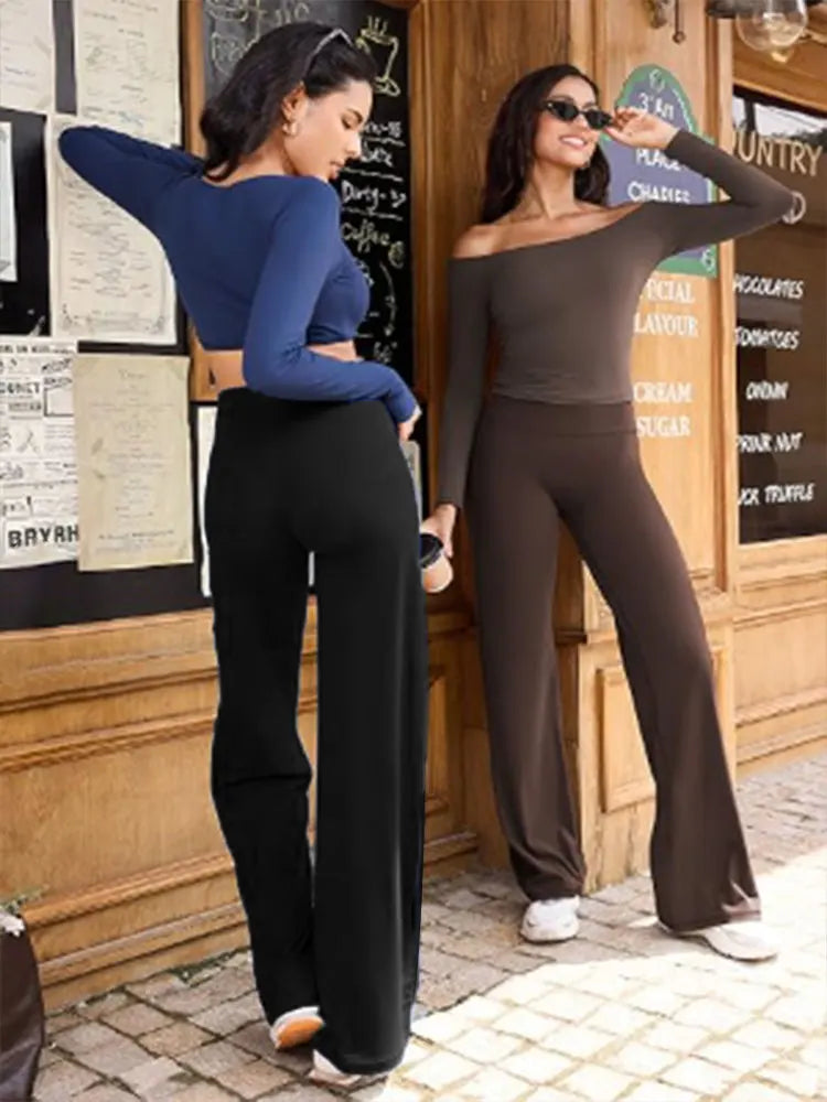Pantaloni da yoga a vita alta da donna, a gamba dritta, per palestra, effetto seconda pelle, modellanti, a gamba larga, per fitness
