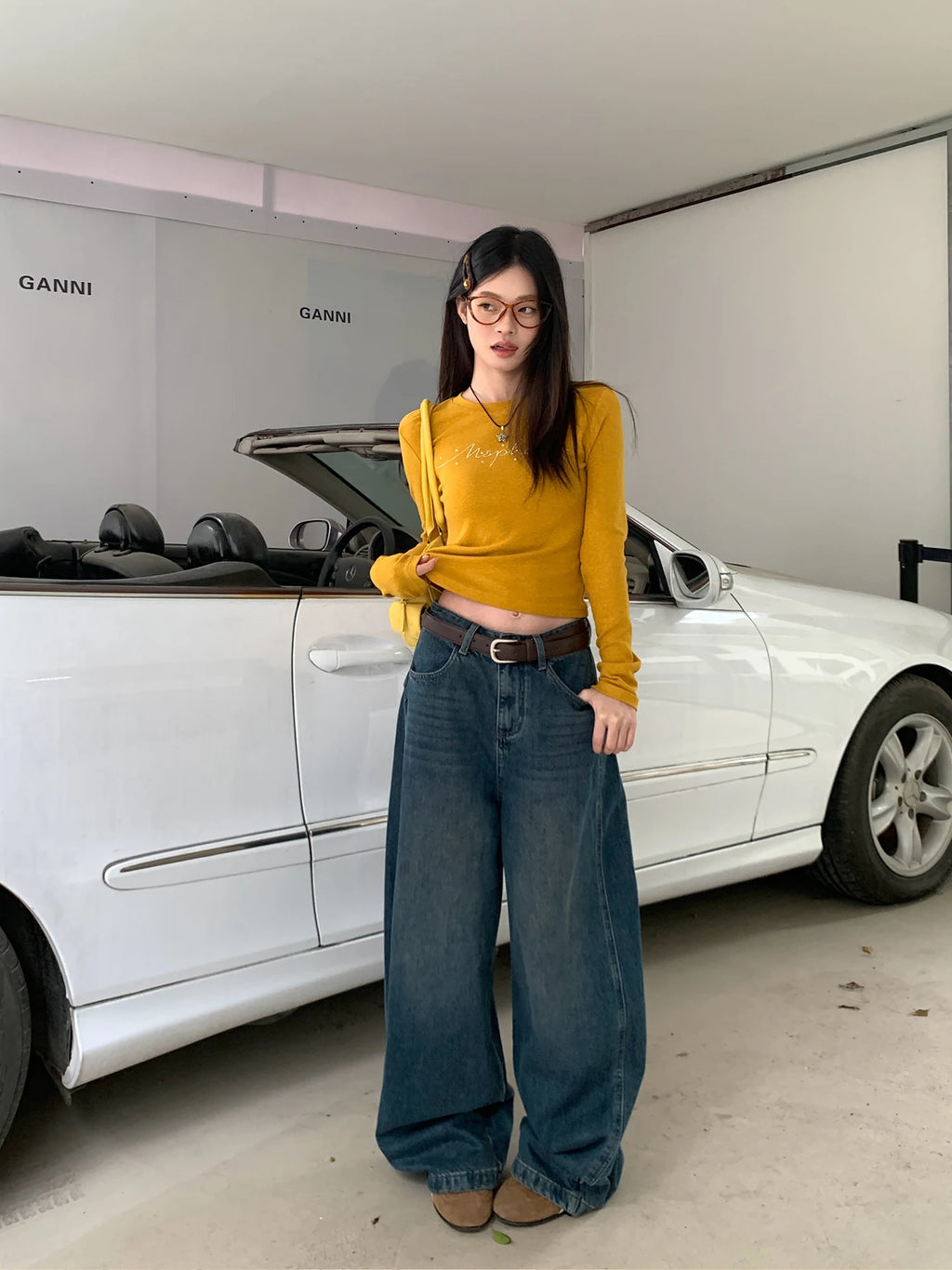 Jeans in denim blu a gamba dritta e vestibilità ampia da donna, pantaloni casual a gamba larga, comodi e rilassanti, stile coreano, per la primavera