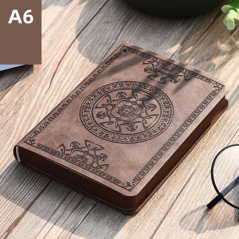 A6 Retro Style Pocket Type Mini Notebook Stamping Process Artificial PU Leather Writing Book Portable Notepad Office Bookkeeping