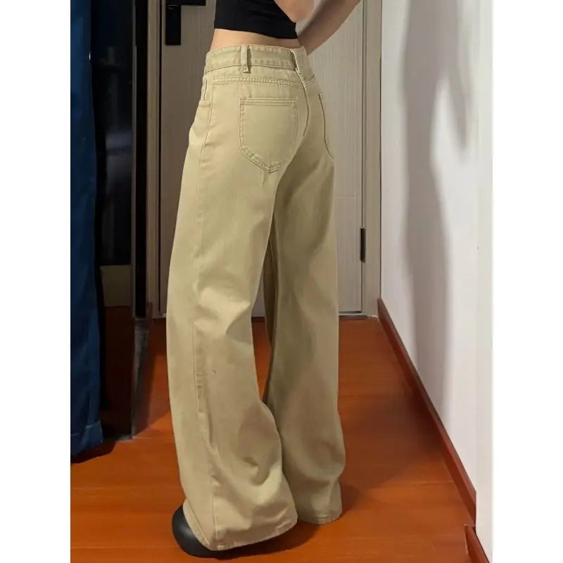 Jeans svasati vintage americani da donna nuovi pantaloni in denim versatili a vita bassa larghi kaki gamba dritta lunghezza pavimento pantaloni bootcut