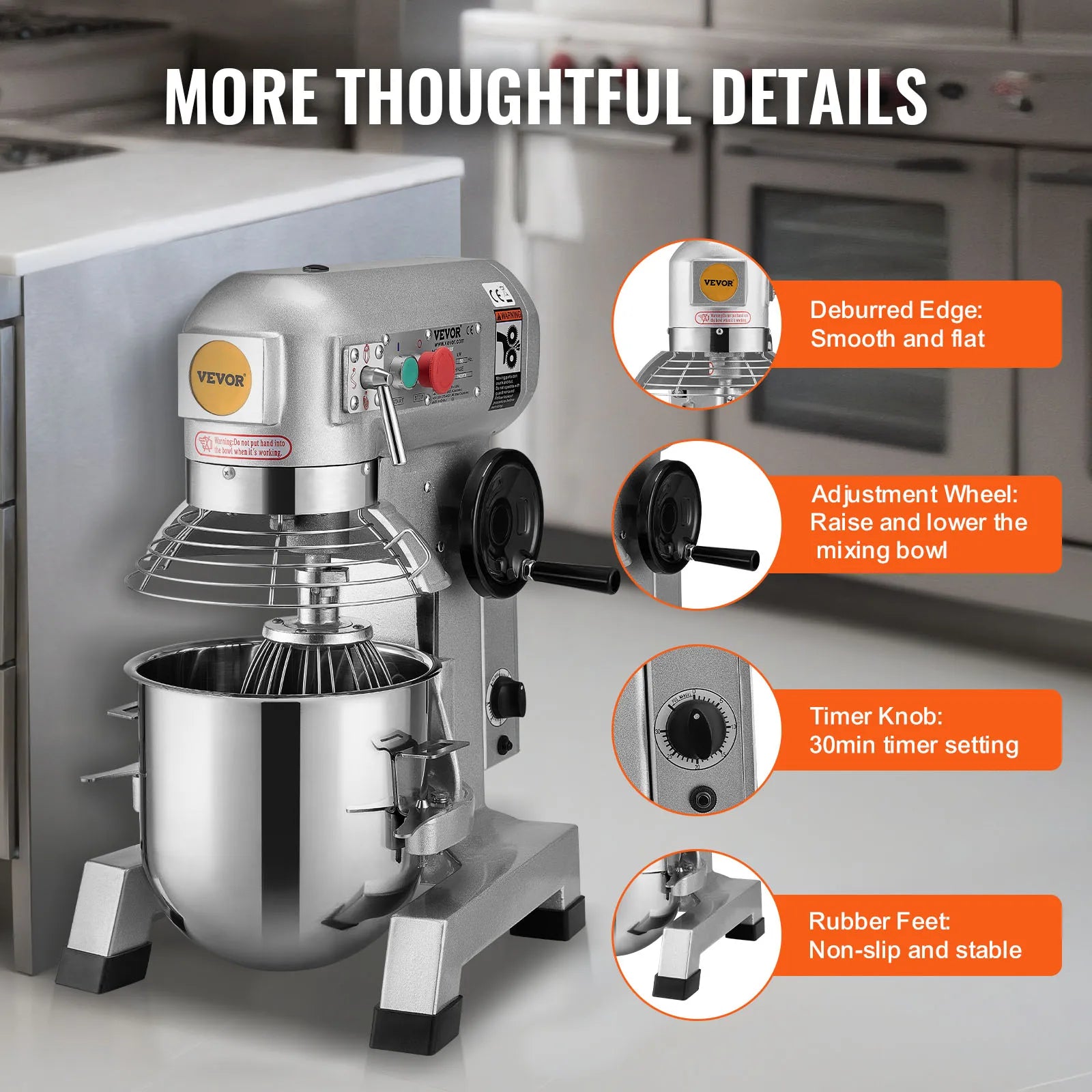 SucceBuy Commercial Food Mixer Commercial Stand Mixer with 3 Speeds Dough Mixer with Stainless Steel Bowl and 3 Attachments