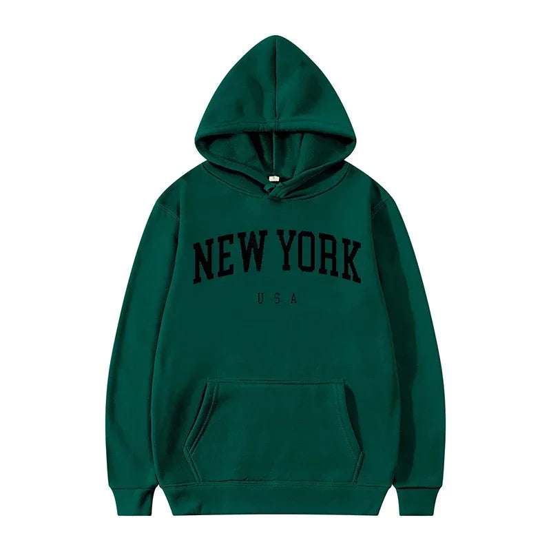 Uomo Donna New York USA City Felpe con cappuccio Moda Lettera stampata Felpe grafiche Allentate Casual Harajuku Pullover con cappuccio Abbigliamento sportivo