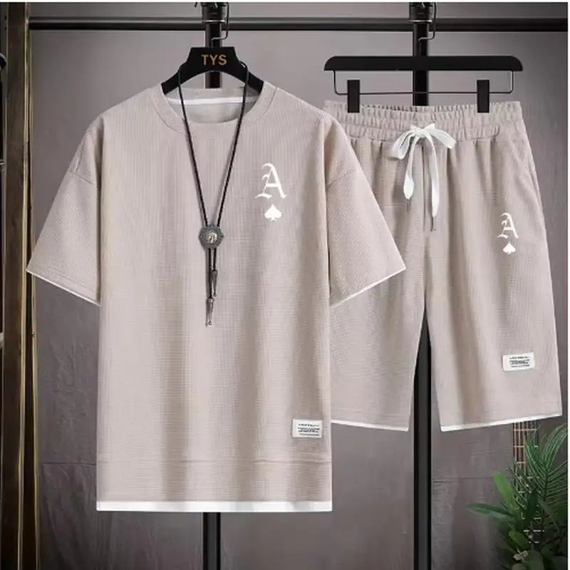 T-shirt a maniche corte da uomo casual alla moda e pantaloncini sportivi estivi all'aperto set da due pezzi casual quotidiano