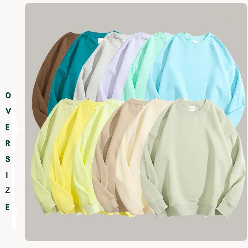 Maglione con spalle scoperte e collo rotondo in cotone sano di alta qualità da 40 colori per uomo e donna, ampio con spalle scoperte oversize