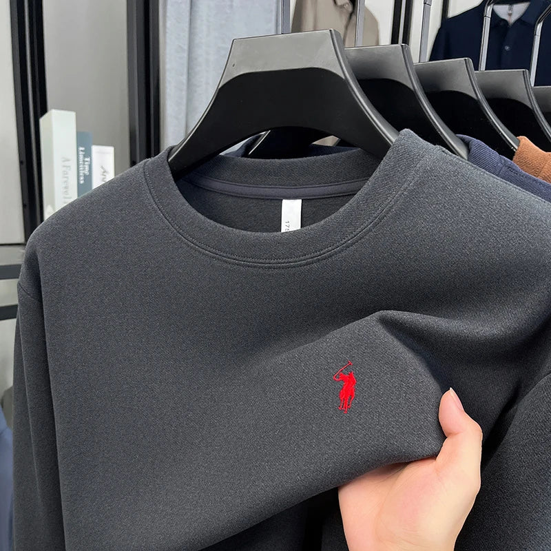 T-shirt a maniche lunghe di marca di lusso da uomo autunno Paul trendy squisito pony ricamo pullover allentato casual girocollo felpa