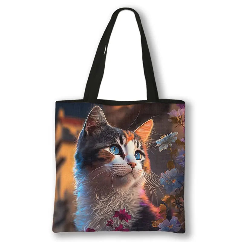 Borsa a tracolla con stampa gattino Kawaii Animali Gatti Cartoon Grafica Totes Borse Borsa da donna di grande capacità Borse shopper riutilizzabili Regalo