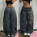 American New Fashion Modello geometrico Jeans larghi ricamati Donna Y2K Harajuku Vintage Hip-hop Pantaloni larghi casual popolari