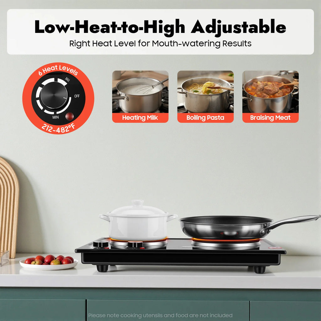 Electric Hob Cooker with 2 Plate| 2500W Electric Stove Cooktop| Knob Control, 6 Gear