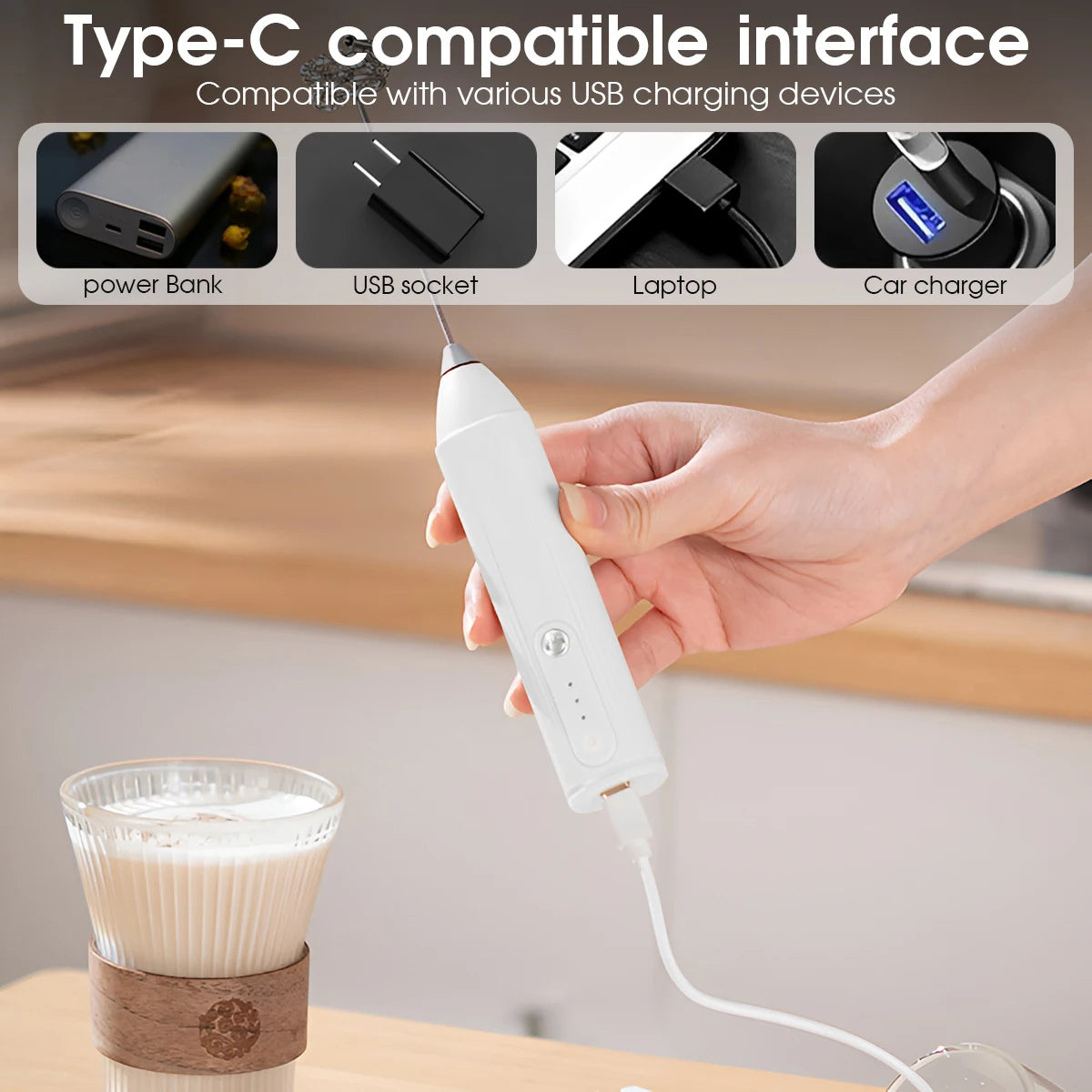 Electric Mixer Handheld Milk Frother 300mAh 3-Speed Adjustable Suitable for Coffee Milk Kitchen Accessories Portable Egg Beater