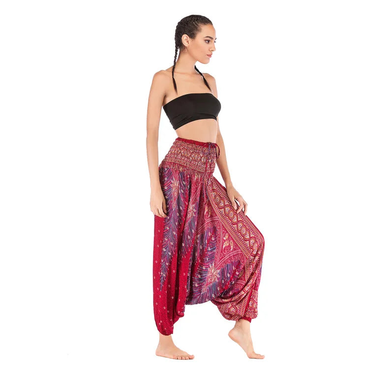Pantaloni della Boemia Donna Pantalones Mujer Hippie Vita alta Rayon Harem Baggy Boho Yoga Beach Wear Pour Femme Calca Feminina Stampato