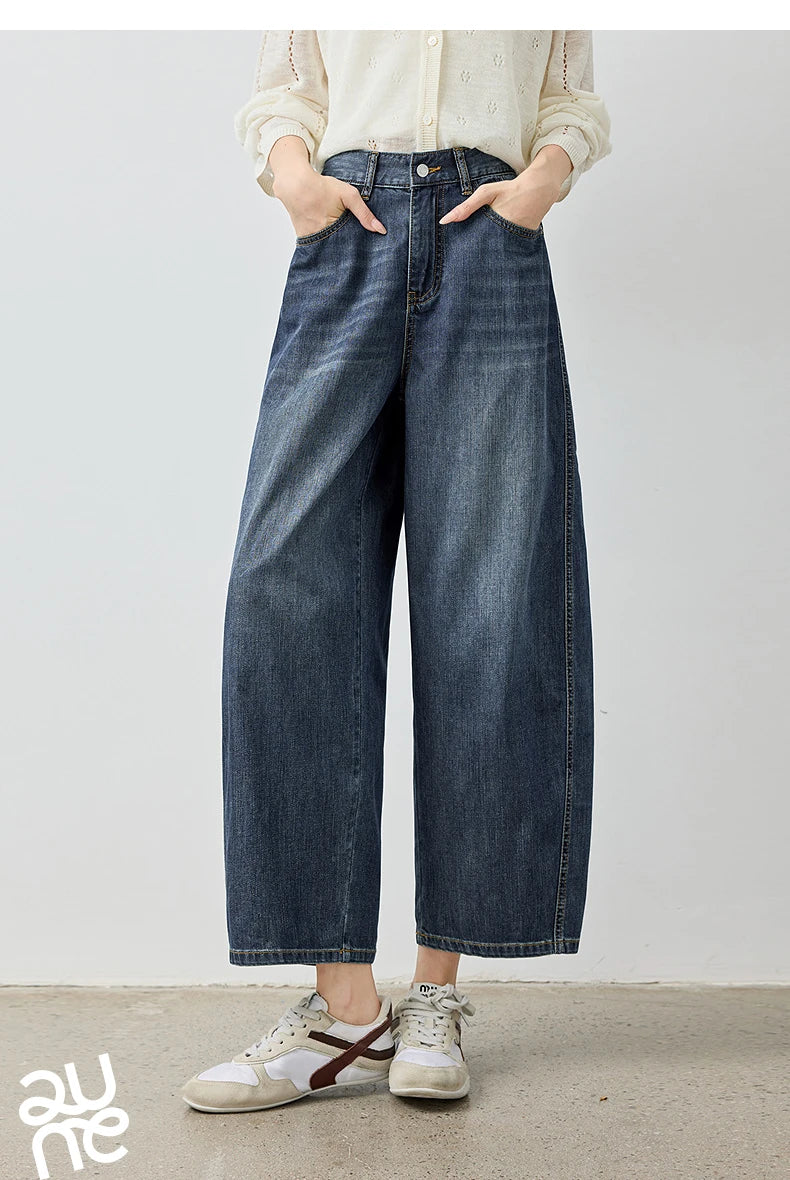 TOYOUTH Jeans da donna 2026 Autunno Nuovi pantaloni cropped a gamba larga deconstruiti con vestibilità snellente