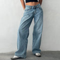 Jeans Larghi Y2K per Donne, Trendy a Vita Bassa, Gamba Dritta Casual, Jeans Boyfriend con Tasche, Abbigliamento Streetwear