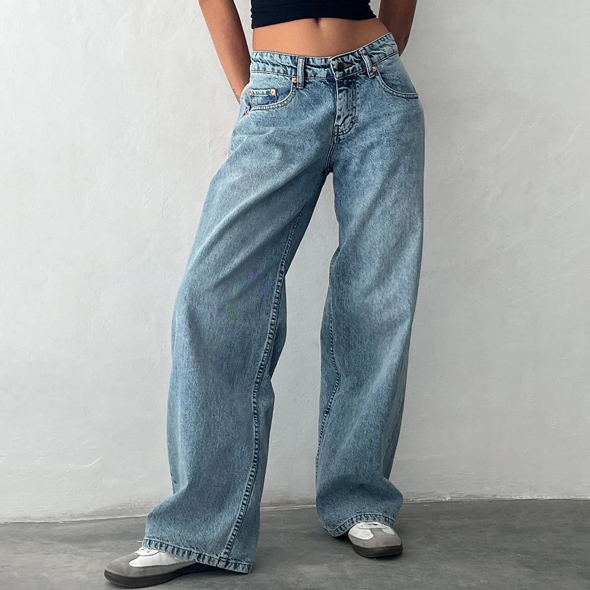 Jeans Larghi Y2K per Donne, Trendy a Vita Bassa, Gamba Dritta Casual, Jeans Boyfriend con Tasche, Abbigliamento Streetwear