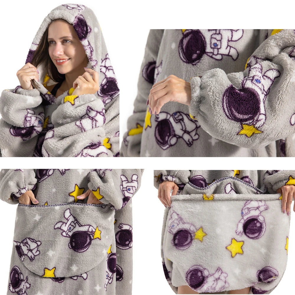 Felpe con cappuccio extra lunghe per donna Abbigliamento invernale per la casa Coperte di flanella per adulti con maniche Felpe con cappuccio morbide e calde per ragazze