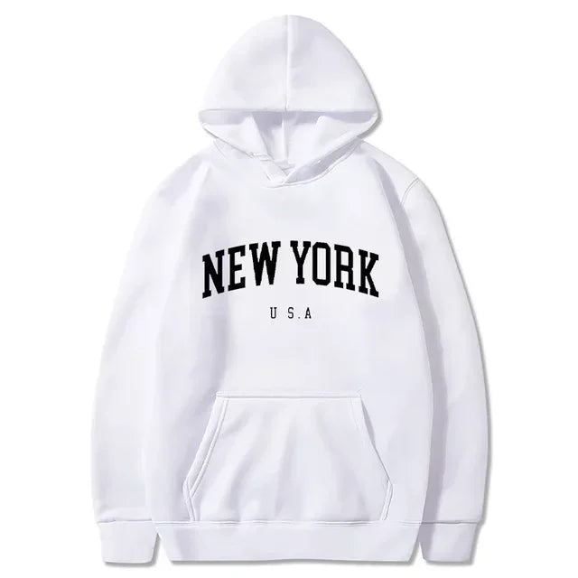 Uomo Donna New York USA City Felpe con cappuccio Moda Lettera stampata Felpe grafiche Allentate Casual Harajuku Pullover con cappuccio Abbigliamento sportivo