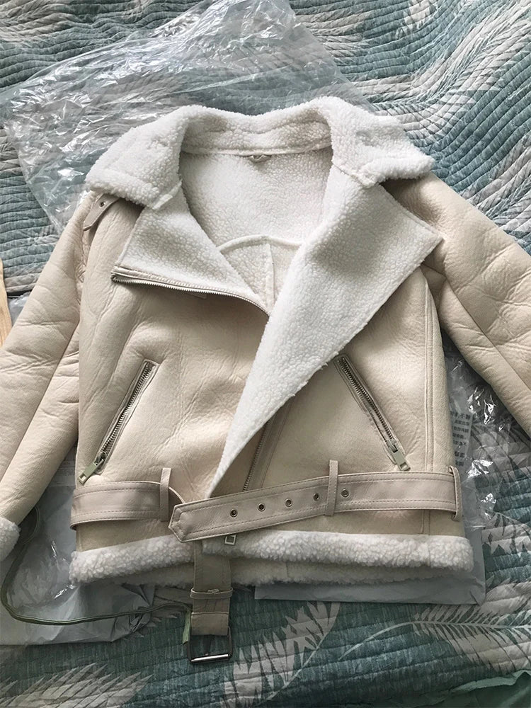 Ailegogo Cappotti invernali Donna Spessore Pelliccia sintetica Pelle di pecora Pelliccia femminile Giacca in pelle Aviator Outwear Casaco Feminino
