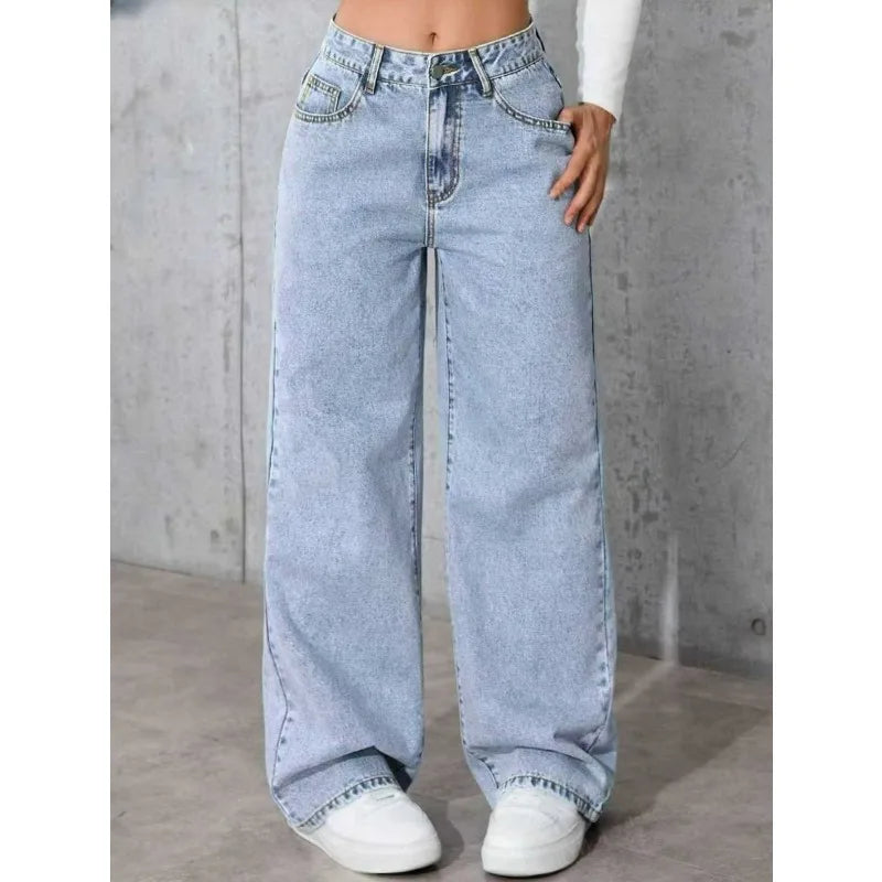 Jeans da donna in denim a gamba larga a gamba dritta Y2K Autunno Inverno 2025 Pantaloni larghi retrò stile coreano Jeans versatili da strada di moda